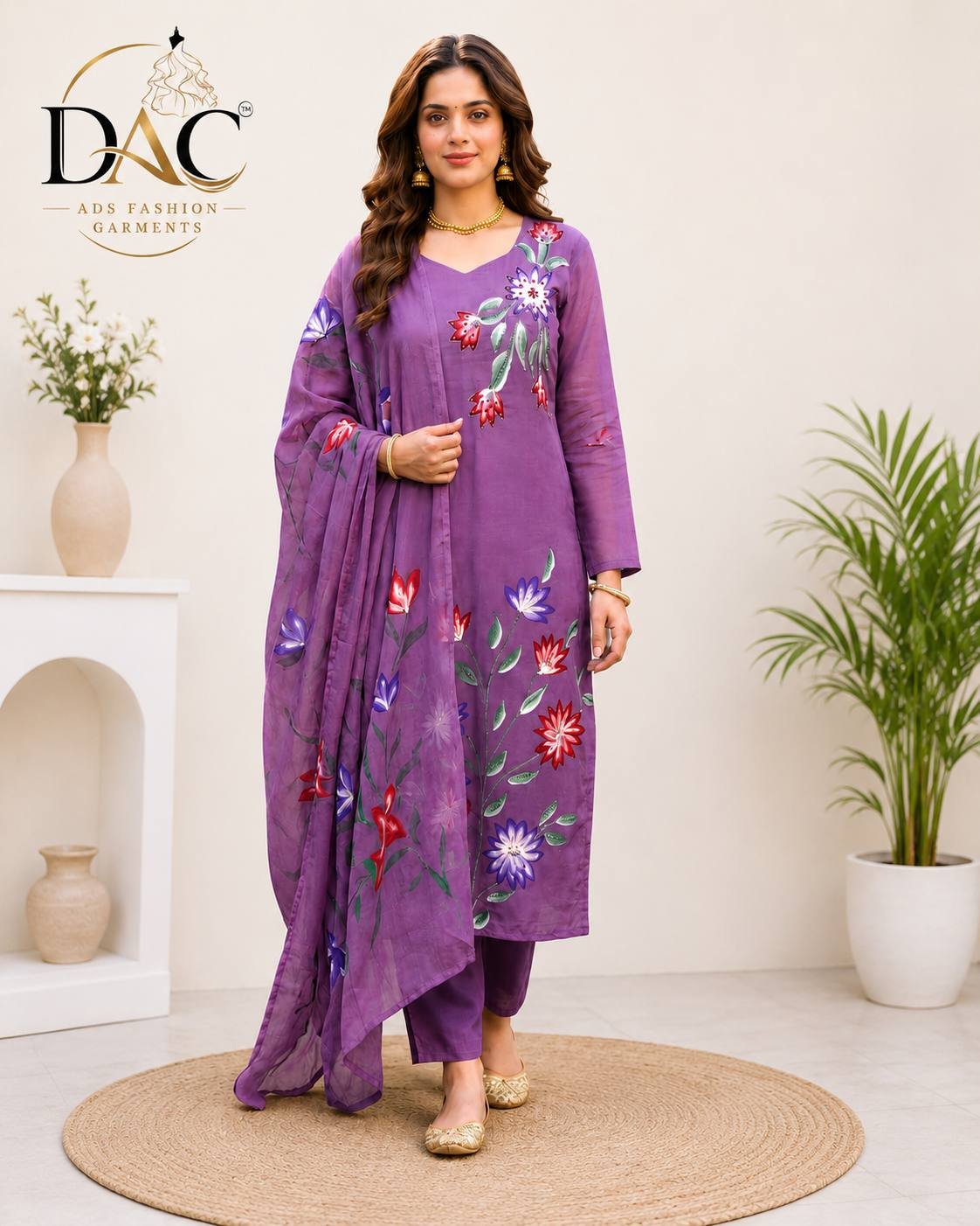 Women’s Purple Floral Printed Ethnic Suit Set with Dupatta