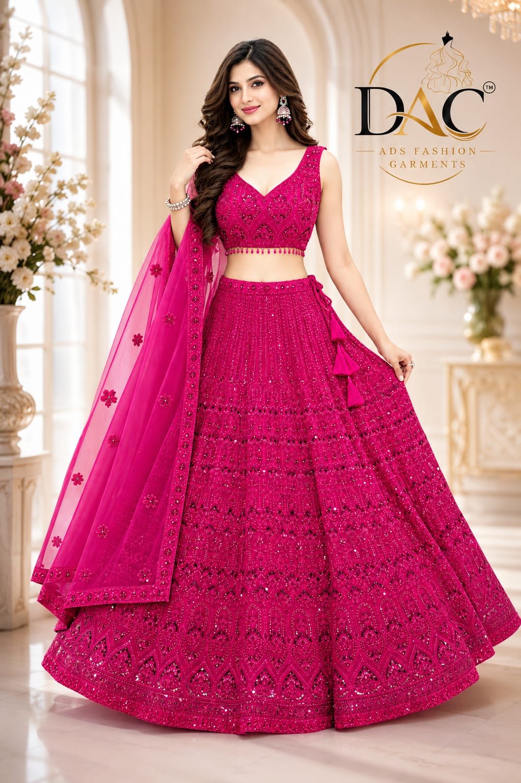 DAC Fashion Women’s Pink Embroidered Party Wear Lehenga Choli with Dupatta